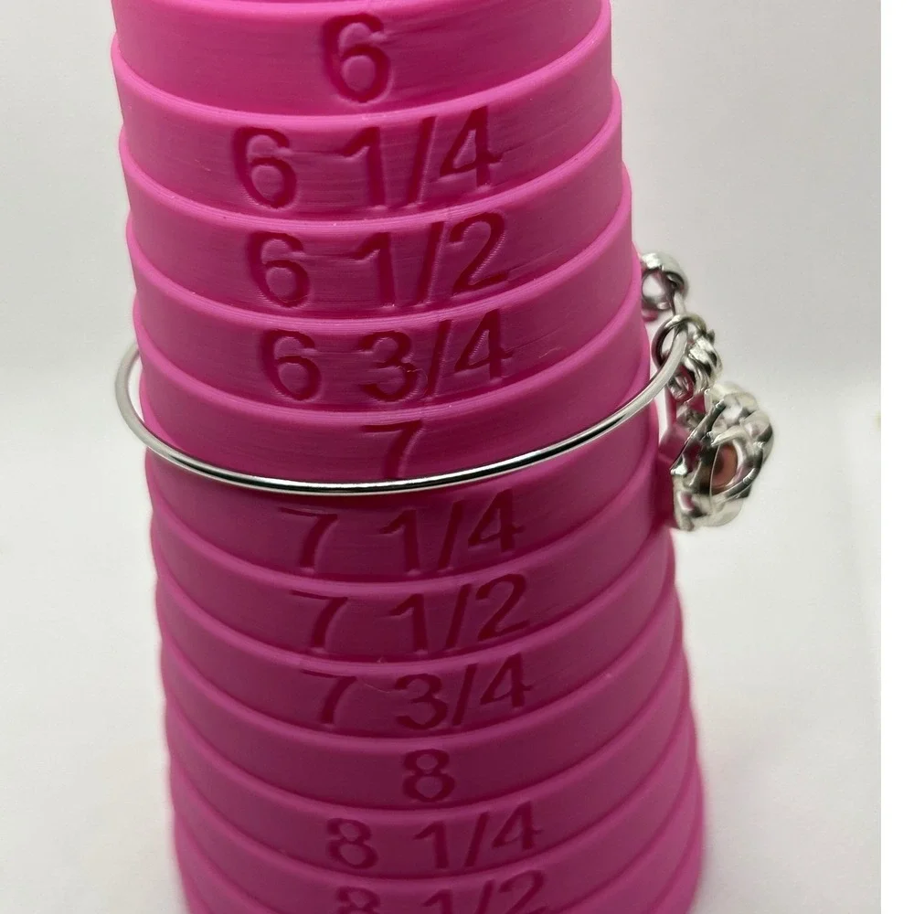 Silver Tone Rose Flower Charm Bangle‎ Bracelet Pink Pearl Accent Adjustable